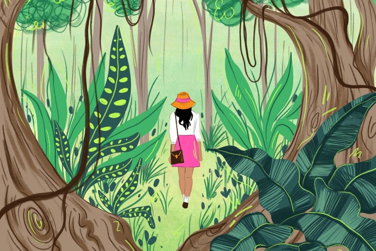 illustration of a woman in a forest