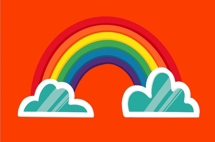 Rainbow and cloud glasses. Seventies style vector art