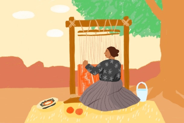 Woman weaving at the loom