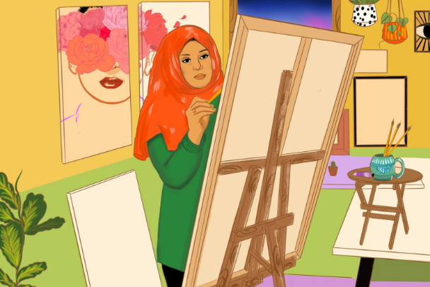 Muslim Artist in Studio