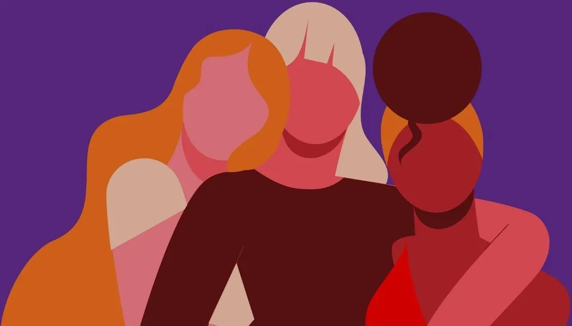 Three women of different ethnicity. Colorful vector illustration. Diversity, friendship, unity, emotional support By Monika jurczyk